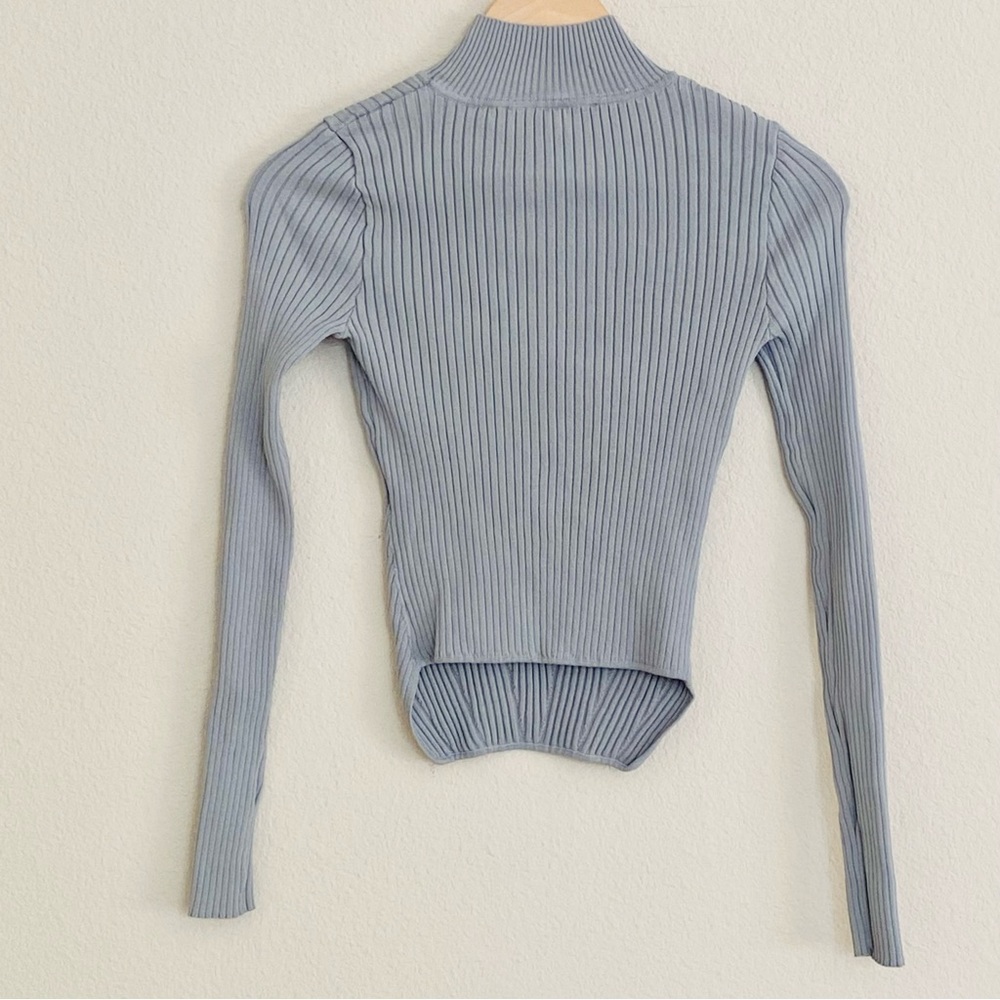 Zara Blue Mock Neck Knit Long Sleeve Top SZ S - Picture 2 of 6